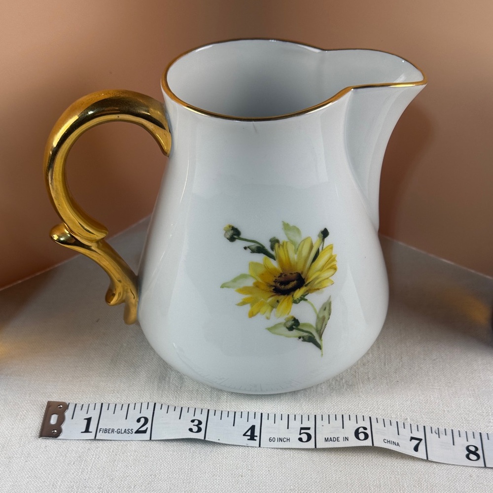 Rita Rauchwerger Hand Painted Floral Pitcher with Gold Handle - Picture 15 of 15